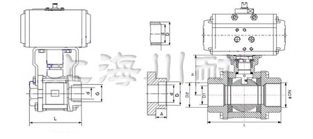 三片式不銹鋼氣動(dòng)焊接球閥結構圖